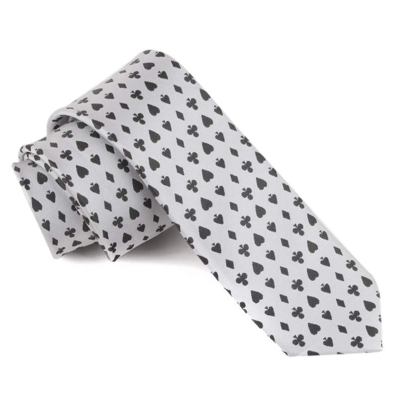 Secdtie Casino Poker Playing Cards Necktie Luxury Slim Neckties Novelty Fashion White Ties Skinny Width - Image 4